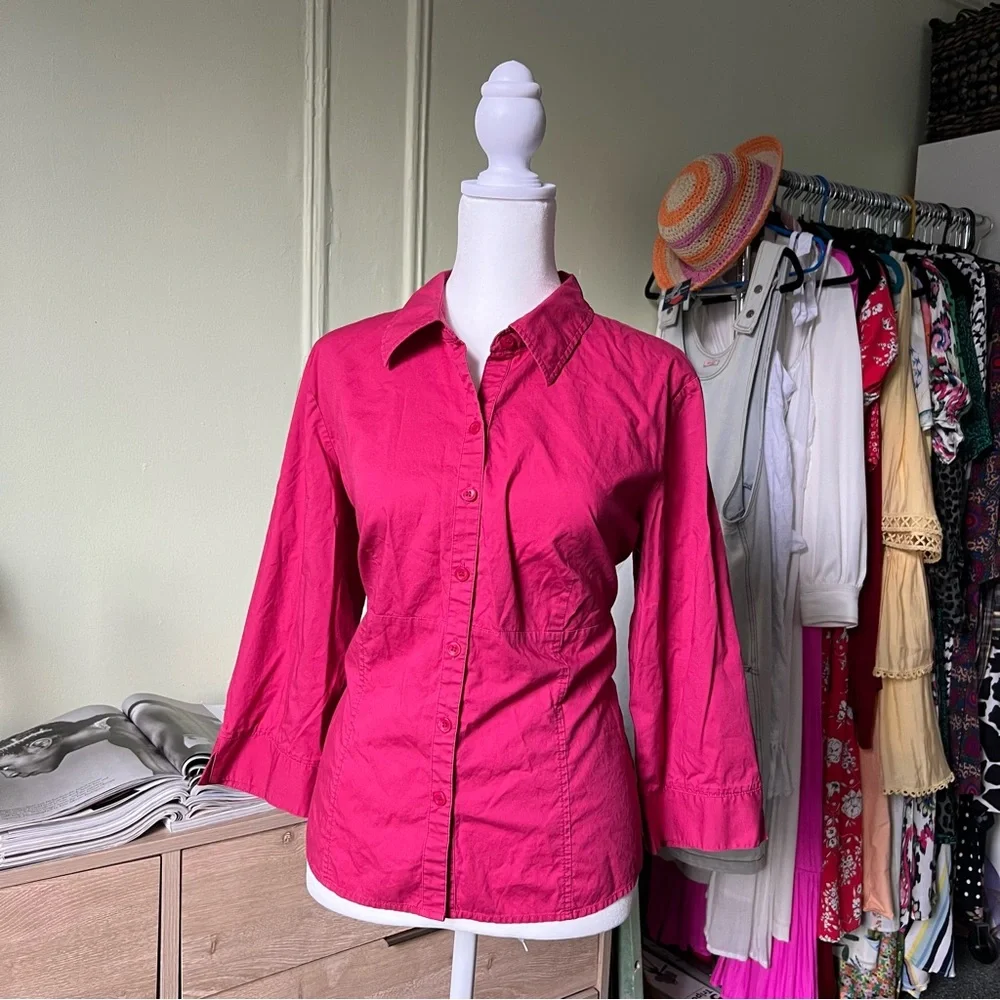 STYLE & CO Maroon Red Pink Petite Stretch Blouse Button Down Cotton Shirt Top 16 - Picture 5 of 15
